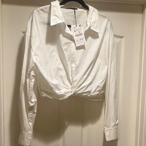 Zara New With Tags White Cropped Button-Down Shirt